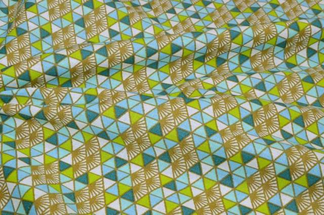 Vendita on line tessuto fantasia puro cotone geometrica verde - tessuti abbigliamento