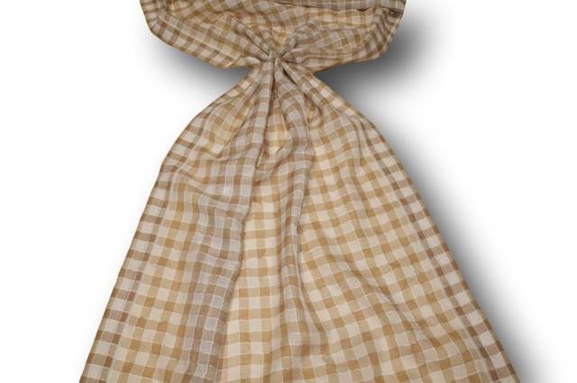 Vendita on line tendino organza scacchetto bianco/beige - tessuti per tendine metraggio a vetro larghezza cm 65