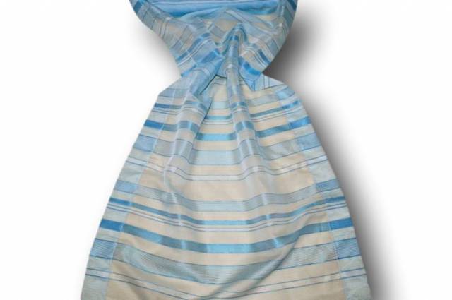 Vendita on line scampolo tendino organza rigato azzurro - occasioni e scampoli tessuti