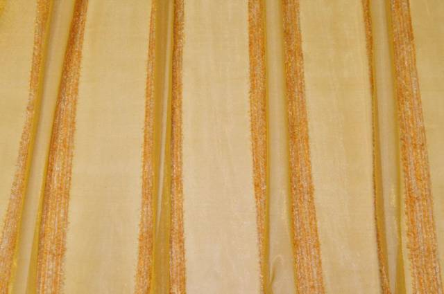 Vendita on line tessuto tenda organza giallo/arancio con fasce effetto ciniglia - prodotti