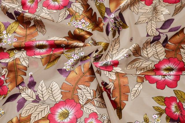 Vendita on line tessuto devoreh fantasia floreale fondo beige - tessuti abbigliamento