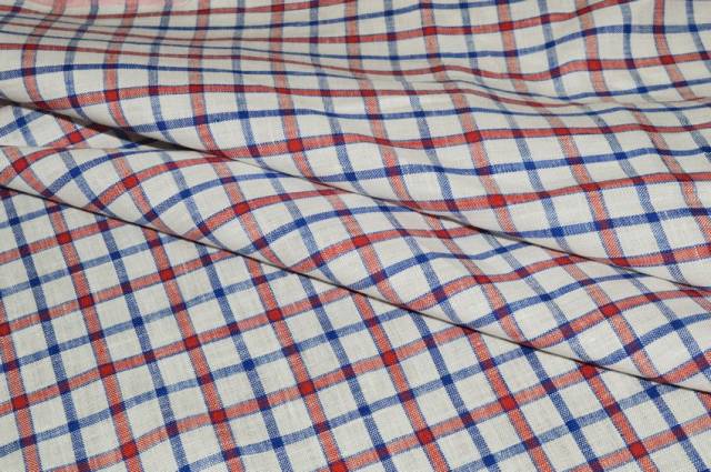 Vendita on line tessuto camiceria puro lino scacco rosso blu - tessuti abbigliamento