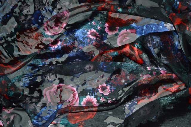 Vendita on line tessuto devoreh pura seta fantasia floreale fondo nero - tessuti abbigliamento