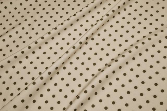 Vendita on line tessuto crepe elasticizzato fondo beige chiaro bollo verde - tessuti abbigliamento