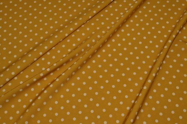 Vendita on line tessuto crepe elasticizzato fondo senape bollo panna - tessuti abbigliamento