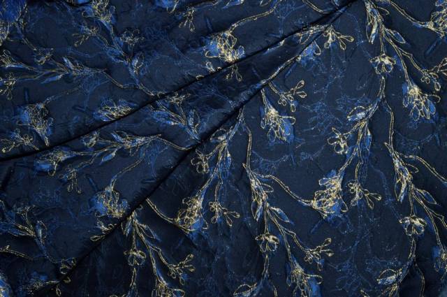 Vendita on line tessuto broccato fiore stilizzato fondo blu - tessuti abbigliamento chanel e broccati