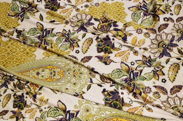 Vendita on line tessuto rasatello streatch fantasia floreale verde viola - tessuti abbigliamento
