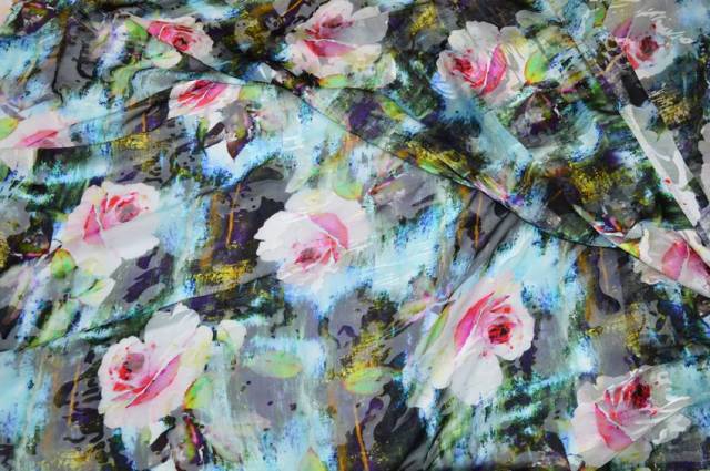 Vendita on line tessuto devoreh pura seta fantasia alta moda fiore rosa - tessuti abbigliamento georgette / chiffon / dèvorè