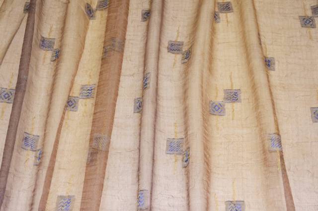 Vendita on line tessuto tenda organza stropicciata fantasia geometrica oro blu - prodotti