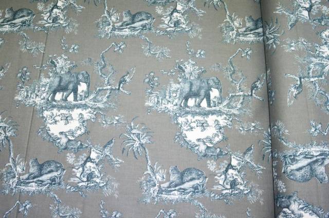 Vendita on line tessuto panama puro cotone toile de jouy grigio disegno giungla - tessuti arredo casa