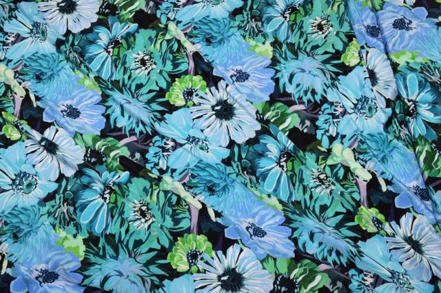Vendita on line tessuto crepe de chine pura seta fantasia blu flower - tessuti abbigliamento georgette / chiffon / dèvorè georgette/chiffon fantasia