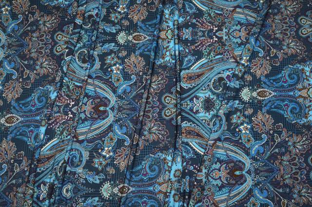 Vendita on line tessuto maglina crepe in viscosa fantasia cashmere blu - occasioni e scampoli magline di