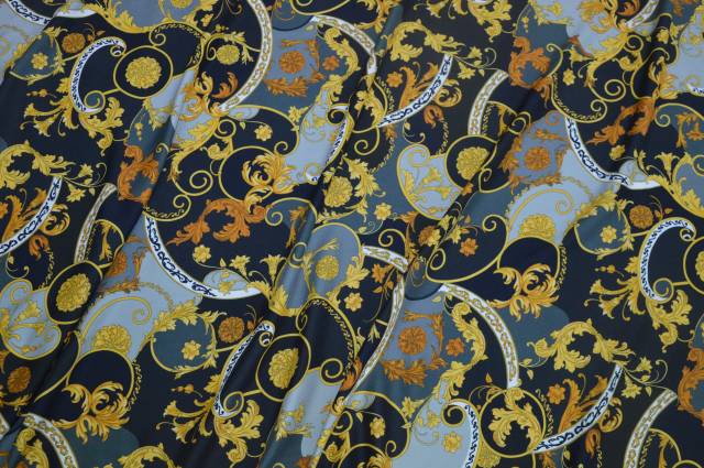 Vendita on line tessuto pura viscosa fantasia barocca nero oro - tessuti abbigliamento