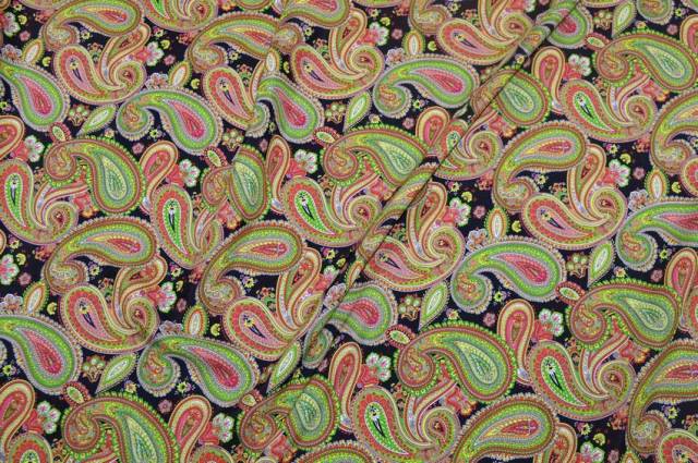 Vendita on line tessuto pura viscosa disegno cashmere verde rosa - tessuti abbigliamento