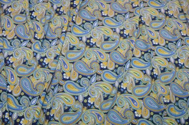 Vendita on line tessuto pura viscosa disegno cashmere giallo blu - tessuti abbigliamento