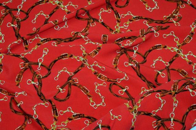 Vendita on line tessuto crepe de chine pura viscosa fantasia catena rossa - tessuti abbigliamento viscosa fantasia
