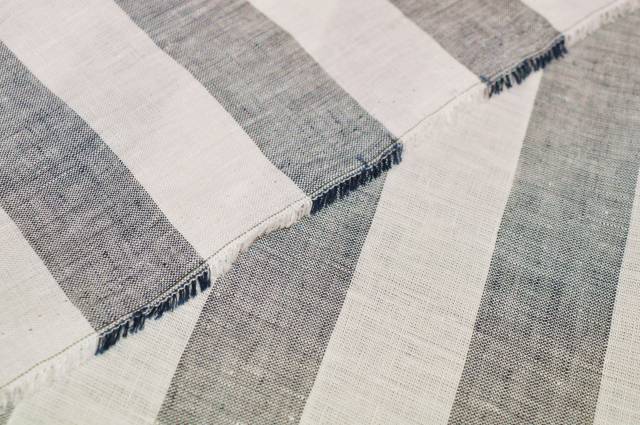 Vendita on line tessuto puro lino rigone bianco blu - tessuti abbigliamento