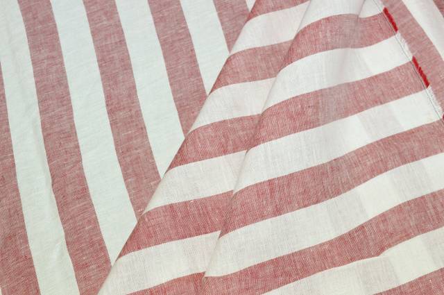 Vendita on line tessuto puro lino rigone bianco rosso - tessuti abbigliamento