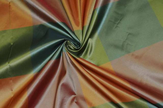 Vendita on line tessuto taffetas quadro arancio verde - tessuti abbigliamento taffetas / rasi / shantung