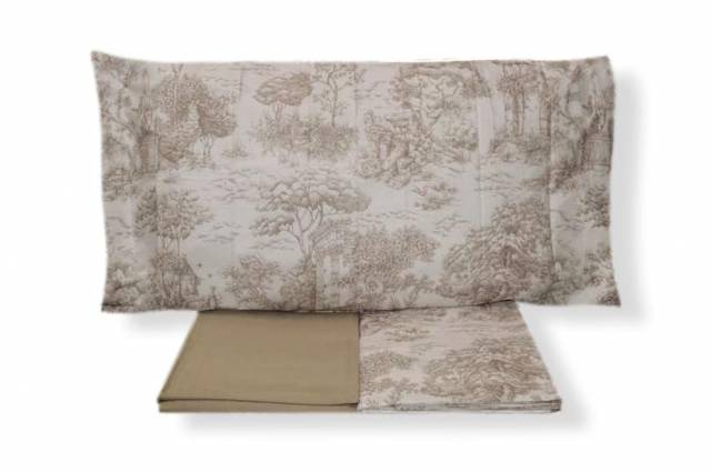 Vendita on line completo lenzuola matrimoniale tessitura randi modello jouy variante beige - biancheria per la casa matrimoniale completo lenzuola 