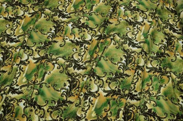 Vendita on line tessuto crepe pura seta fantasia alta moda verde - tessuti abbigliamento
