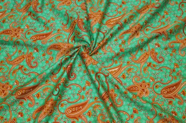 Vendita on line tessuto rasatello cotone fantasia cashmere verde acqua - tessuti abbigliamento taffetas / rasi / shantung raso