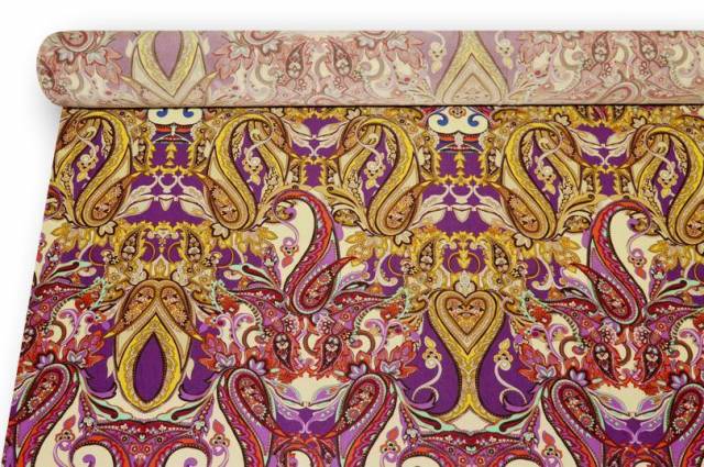 Vendita on line tessuto maglina pura viscosa fantasia cashmere giallo viola - occasioni e scampoli tessuti fantasie 