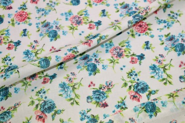 Vendita on line tessuto batista puro cotone fantasia fiore azzurro rosa - occasioni e scampoli tessuti fantasie 