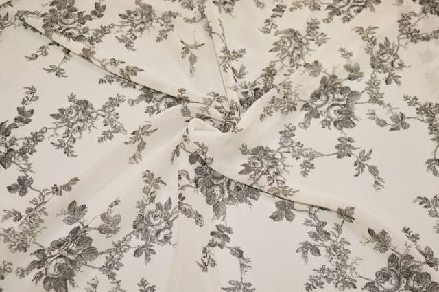 Vendita on line tessuto crepe georgette panna rose nere - occasioni e scampoli tessuti fantasie 