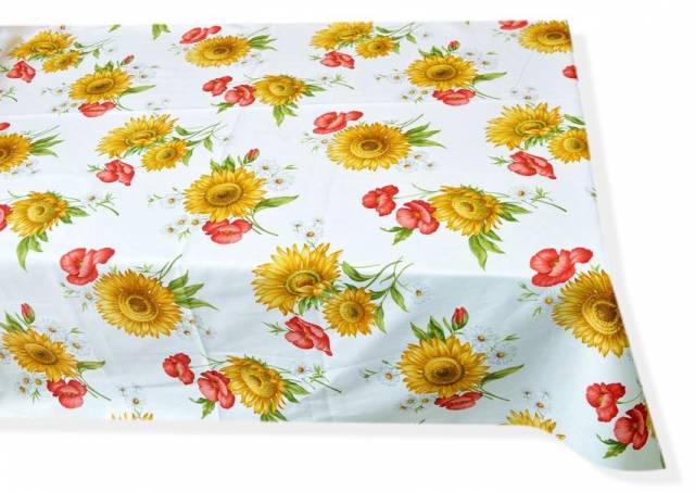 Vendita on line tessuto tovaglia puro cotone disegno girasoli - tessuti arredo casa per tovaglie
