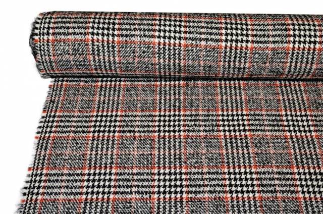 Vendita on line tessuto cappotto principe di galles riga mattone - tessuti abbigliamento scacchi e scozzesi lana