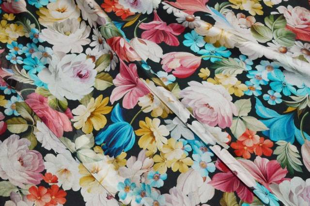 Vendita on line tessuto chiffon pura seta fantasia fiori multicolor - tessuti abbigliamento
