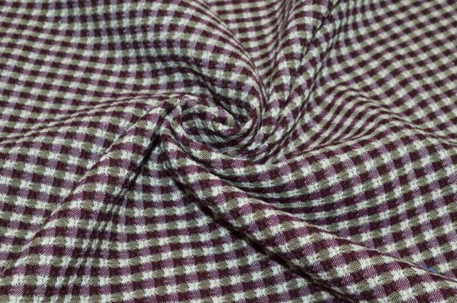 Vendita on line tessuto misto cotone lino quadretto viola - tessuti abbigliamento lino