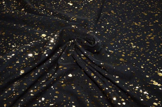 Vendita on line tessuto chiffon nero con applicazioni oro - tessuti abbigliamento georgette / chiffon / dèvorè georgette/chiffon fantasia