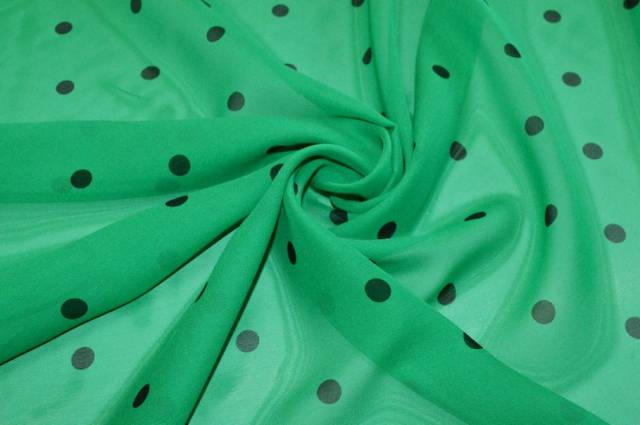 Vendita on line tessuto georgette pura seta verde bollo nero - tessuti abbigliamento sete