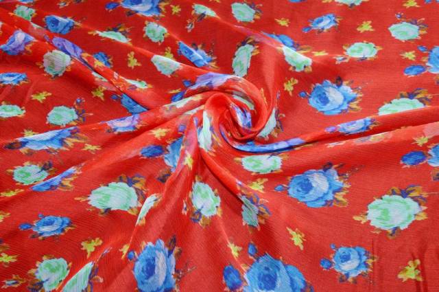 Vendita on line tessuto chiffon pura seta effetto crepon rosso - tessuti abbigliamento