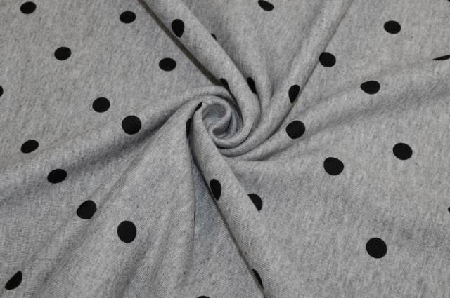 Vendita on line tessuto felpa garzata cotone stretch grigia pois nero - tessuti abbigliamento felpa
