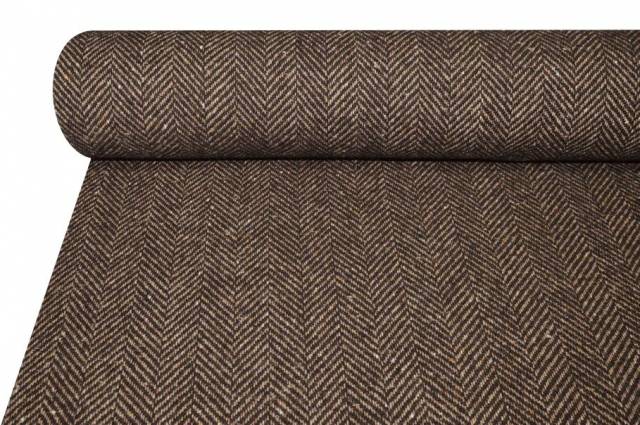 Vendita on line tessuto cappotto pura lana spinato marrone - tessuti abbigliamento lana