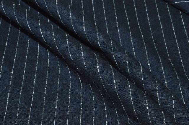 Vendita on line tessuto gessato misto lino blu - tessuti abbigliamento lino fantasia