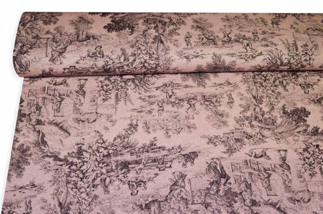 Vendita on line tessuto panama puro cotone toile de jouy rosa antico - tessuti arredo casa fantasie altezza