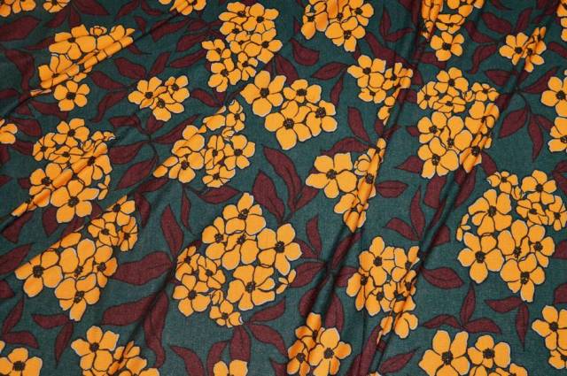 Vendita on line tessuto maglia viscosa fiori ocra - tessuti abbigliamento magline / jersey/tessuto in