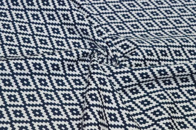Vendita on line scampolo fantasia geometrica bianca blu - tessuti abbigliamento poliestere 