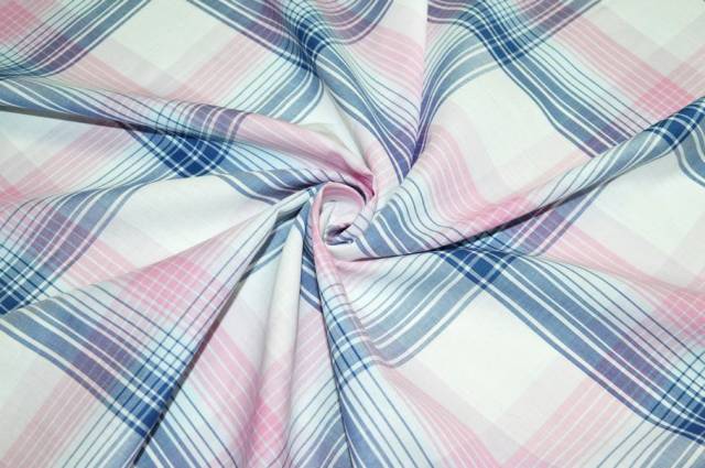 Vendita on line tessuto popeline puro cotone camiceria scacco rosa blu - tessuti abbigliamento camiceria
