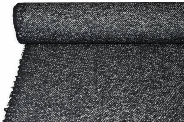 Vendita on line scampolo cappotto misto lana seta spinato nero - tessuti abbigliamento lana