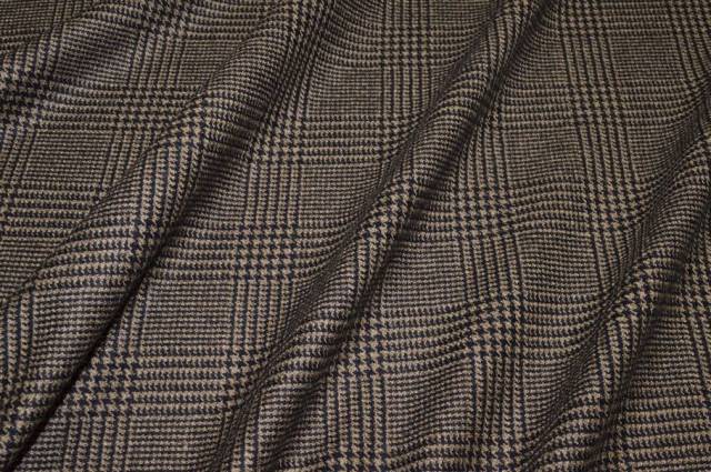 Vendita on line tessuto flanella pura lana principe di galles marrone - tessuti abbigliamento lana