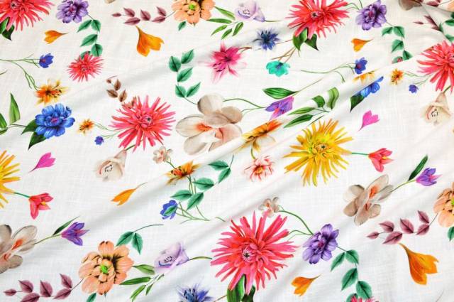Vendita on line tessuto puro lino fantasia floreale multicolor - tessuti abbigliamento lino