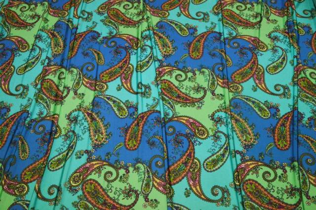 Vendita on line tessuto maglina viscosa disegno cashmere verde blu - tessuti abbigliamento magline / jersey/tessuto in fantasia