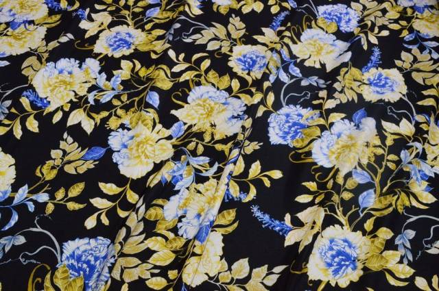 Vendita on line tessuto crepe de chine pura seta fantasia floreale giallo blu - occasioni e scampoli seta di