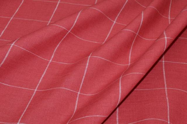 Vendita on line tessuto puro lino corallo scacco bianco - tessuti abbigliamento lino