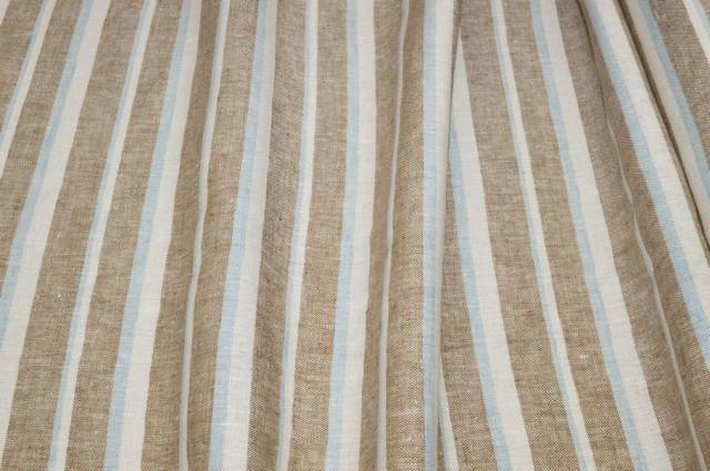 Vendita on line tessuto puro lino rigone beige azzurro - tessuti abbigliamento